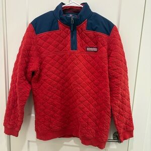 Men’s Vineyard Vines Red and Navy Quilted Quarter Zip Jacket, Medium